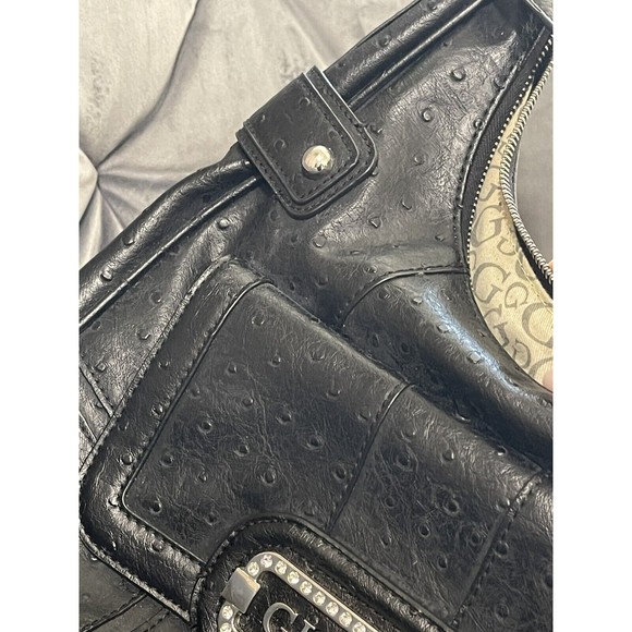 Guess Vintage Hobo Sequin Metal Logo Shoulder Bag Faux  Ostrich Leather  Y2K - Picture 13 of 13
